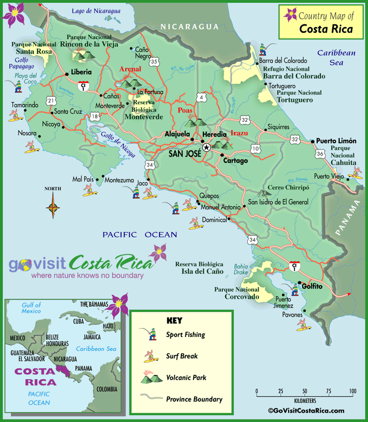 Costa Rica Country Map, Costa Rica - Go Visit Costa Rica