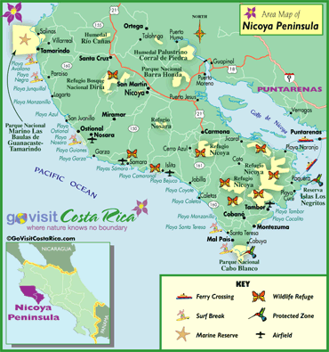 map of costa rica with cities. Scroll below map to view and