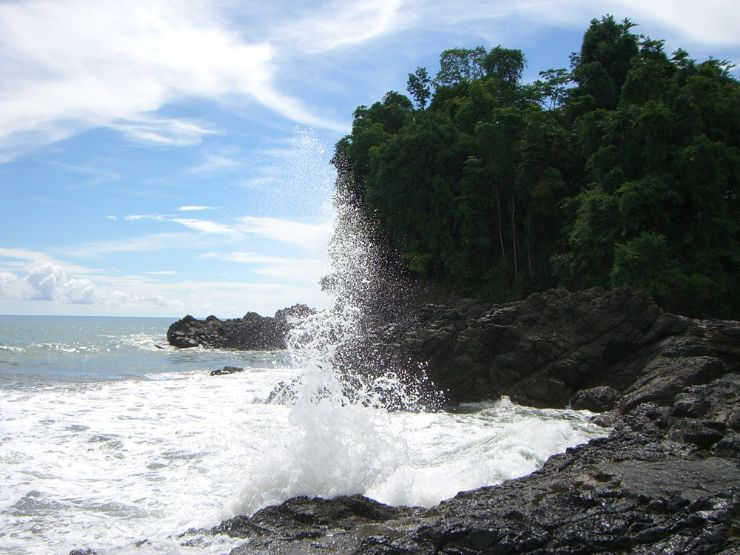 Ocean Splashing at Entrance to Ballena National Marine Park