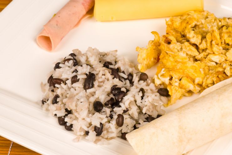 Gallo Pinto with eggs at a restaurant in Jaco