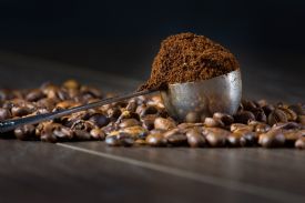 Ground and coffee beans