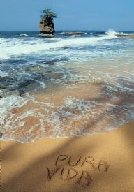 Costa Rica Pura Vida slogan on Manzanillo Sand&nbsp;-&nbsp;Manzanillo, Limon