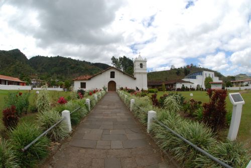 Main entrance on a beautiful day in Orosi Church