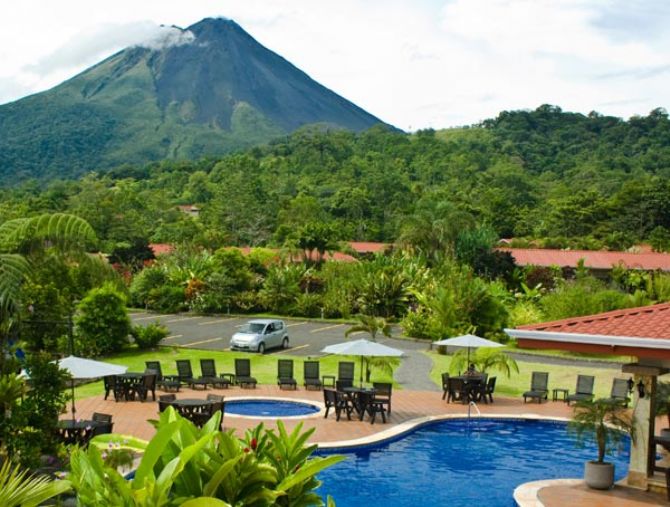 View of Arenal Volcano at Volcano Lodge and Springs