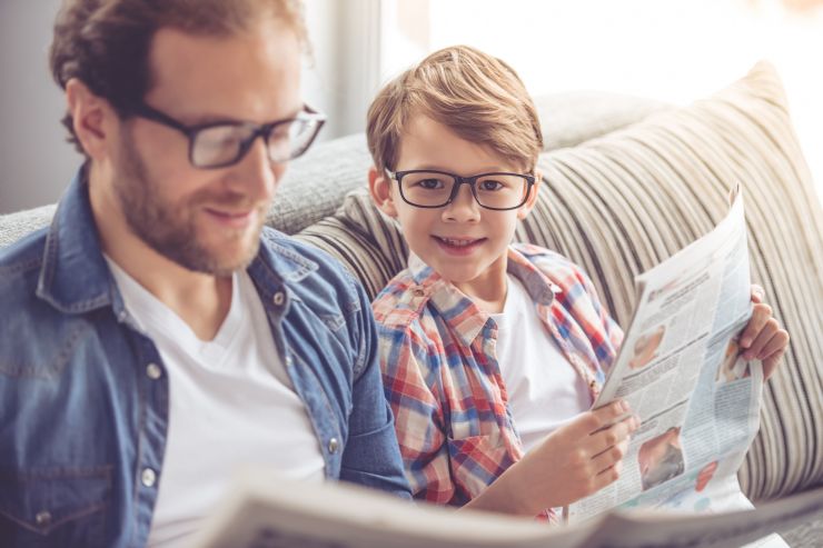 Father & Son Reading Newspaper