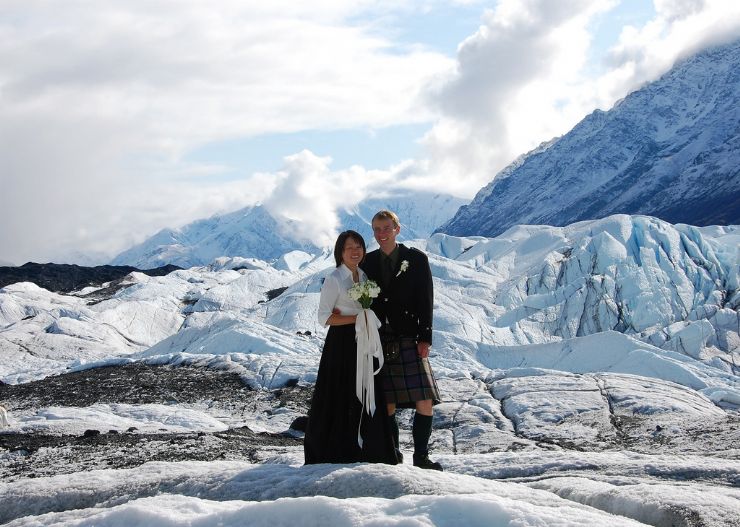Cold but romantic Glacier Wedding
