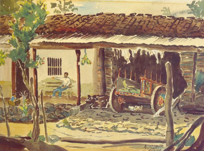 Francisco Amighetti Watercolor of a typical carreta courtesy of www.franciscoamighetti.com