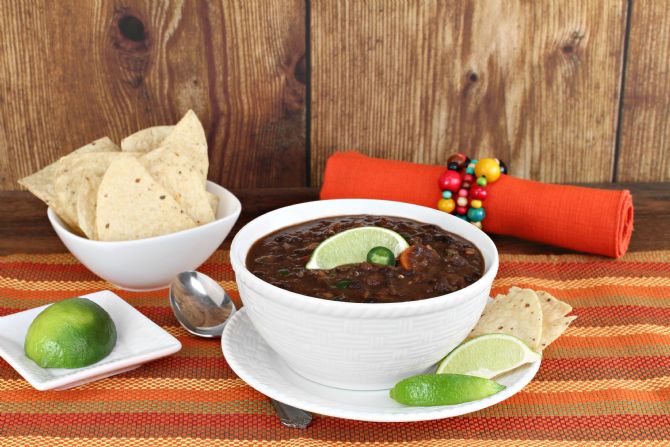 Typical Sopa Negra or Black Bean Soup in Costa Rica