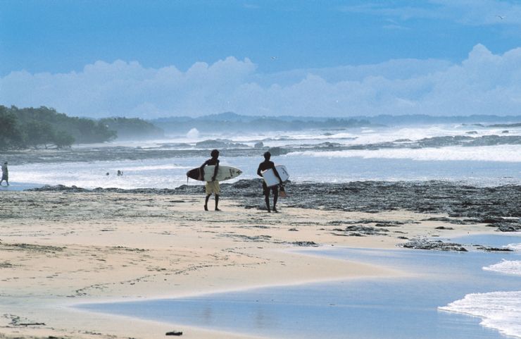 Surfers walking out to the waves