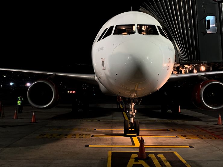 Front of Avianca Airplane at San Jose International Airport in Costa Rica