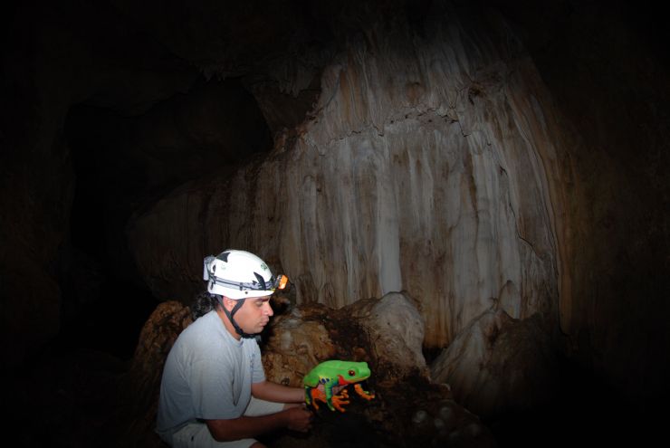 Javi the Frog with guide inside Venado Caves, Alajuela