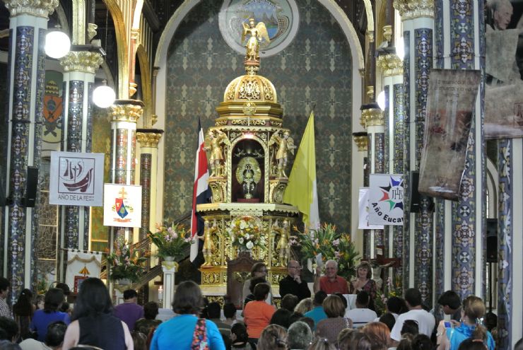 People praying inside Cartagos Church  in Costa Rica