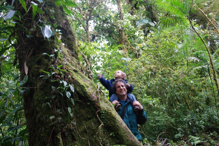 Dad and son hiking in Monteverde