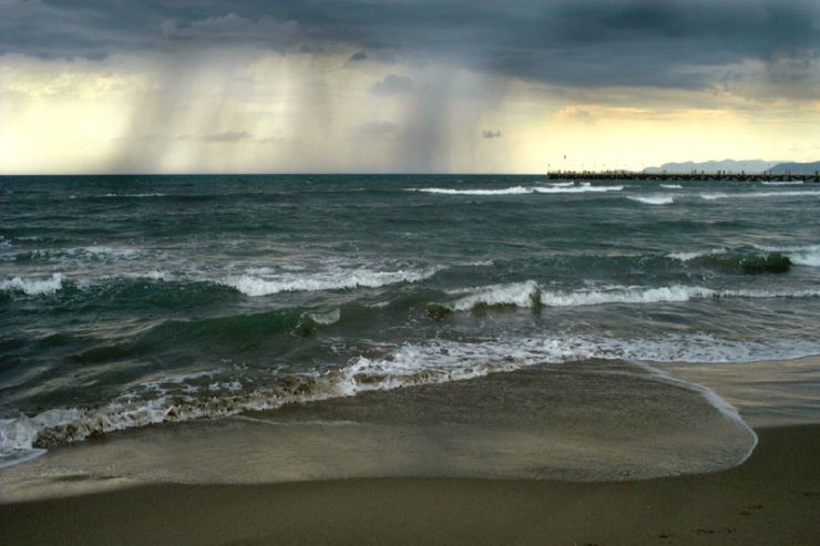 Downpour of rain off the coast of Costa Rica