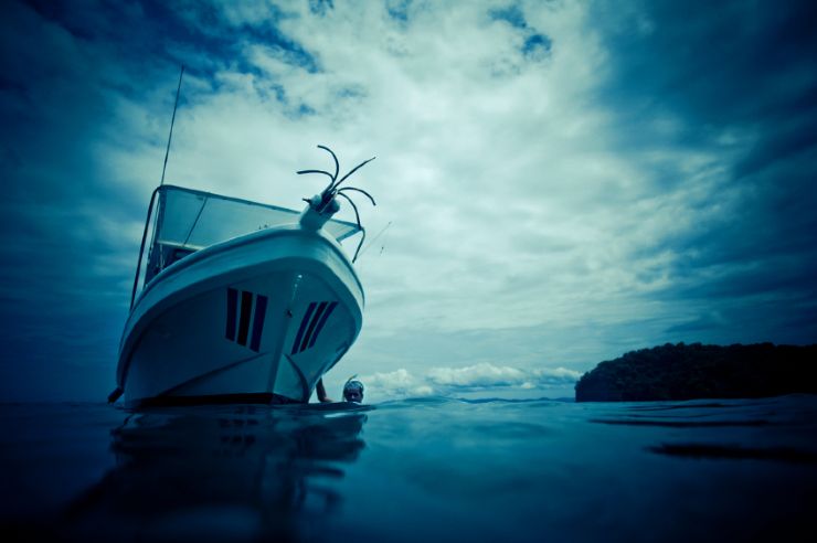 Sportfishing boat off the coast