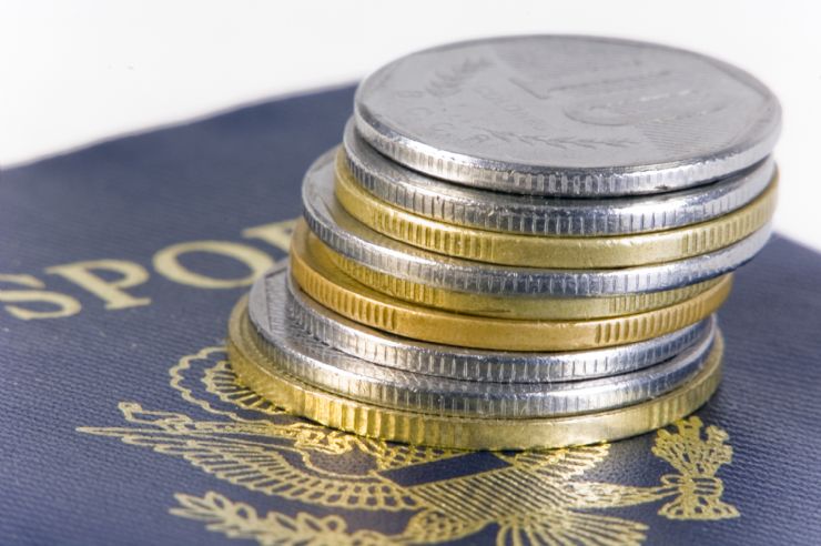 USA Passport with Costa Rican coins