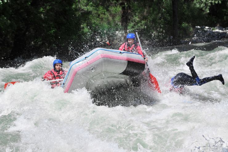 Splashing into the water from a white water rapid on the Rio Toro