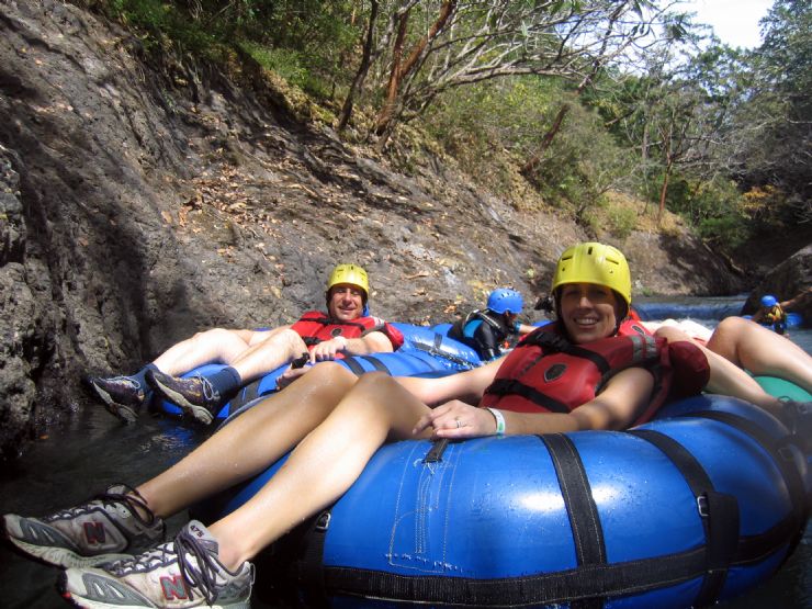 Having fun tubing on the Rio Negro