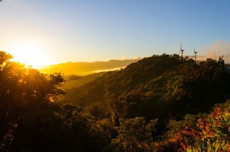 Wind turbines making electricity on Cerro de la Muerte