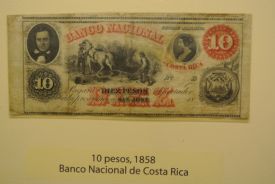 Old Costa Rican Ten pesos bill at Gold Museum