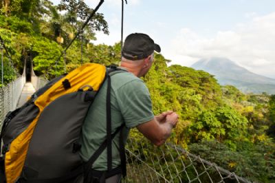 Checking Out Arenal Volcano From A Hanging Bridge Checking Out Arenal Volcano From A Hanging Bridge