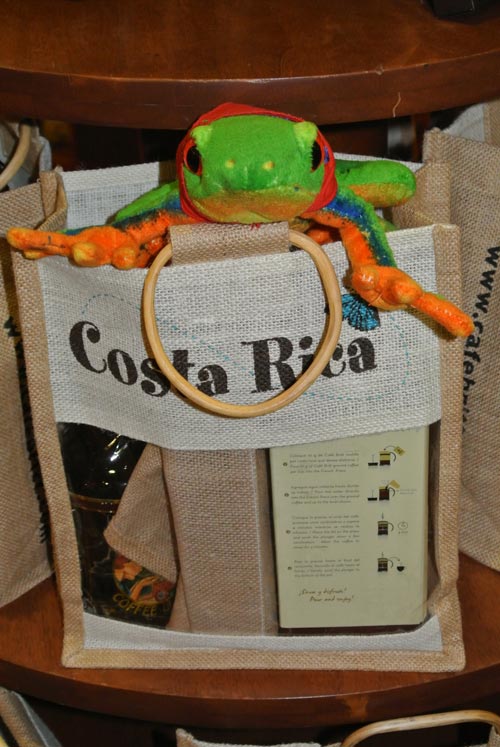 Javi the Frog in a reuseable coffee bag