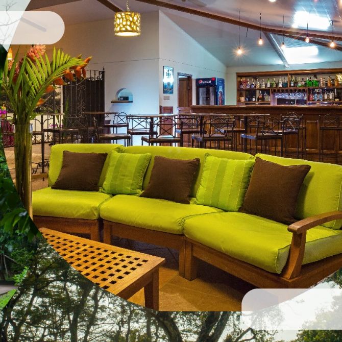 Elegant lobby at Natural Lodge Caño Negro