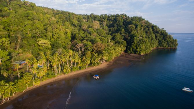 Aerial View of Playa Cativo Lodge, Beach and Bay