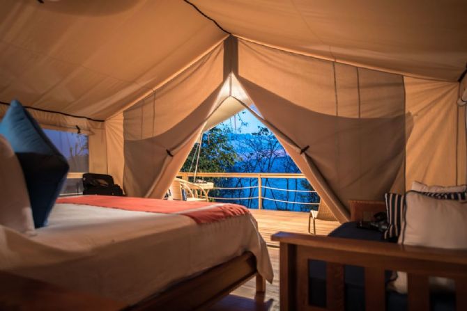 Inside the tents at Isla Chiquita Glamping