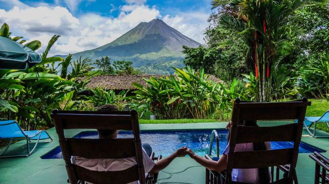 Room with private pool volcano view