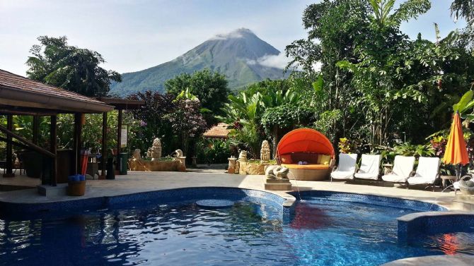 Arenal Volcano view from pool at Nayara Resort Spa and Gardens