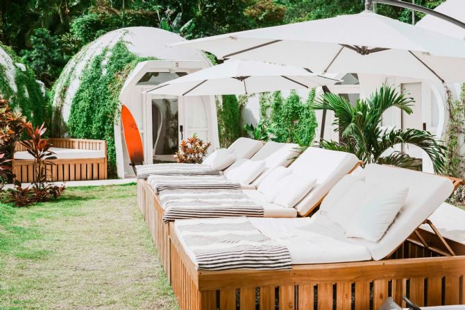 Poolside chairs at Igloo Beach Lodge