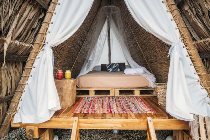 Inside Teepee Rooms at Selina La Fortuna