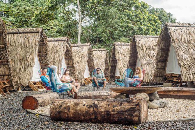 Socializing outside the Teepee Rooms